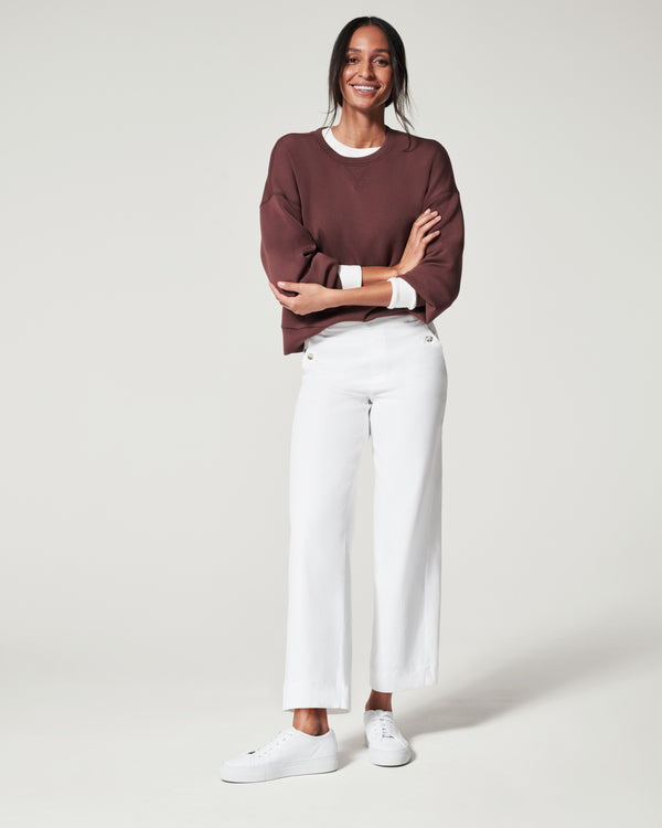 Stretch Twill Cropped Wide Leg Pant, Bright White
