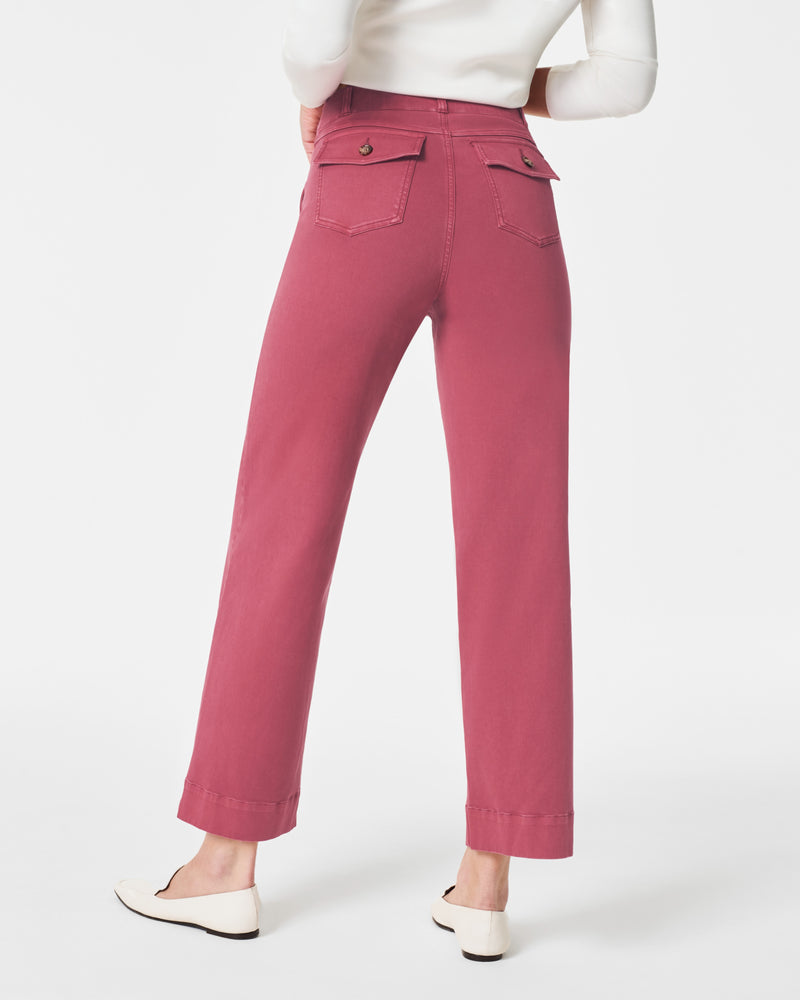 Stretch Twill Cropped Wide Leg Pant, Wild Rose