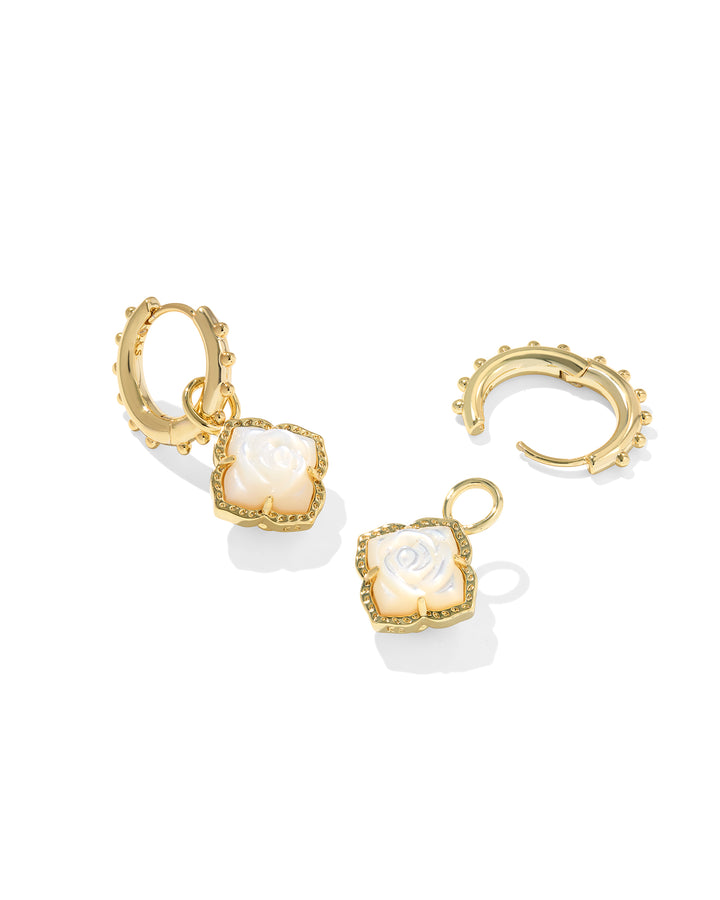 Mallory Rose Gold Huggie Earrings, Ivory Mother of Pearl