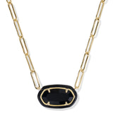 Elisa Enamel Frame Paperclip Necklace, Black Agate