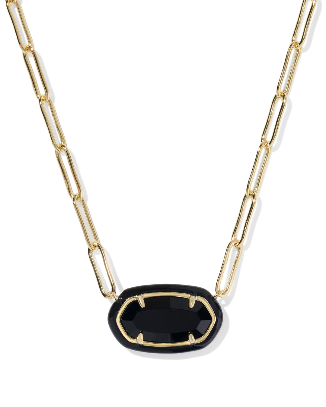 Elisa Enamel Frame Paperclip Necklace, Black Agate