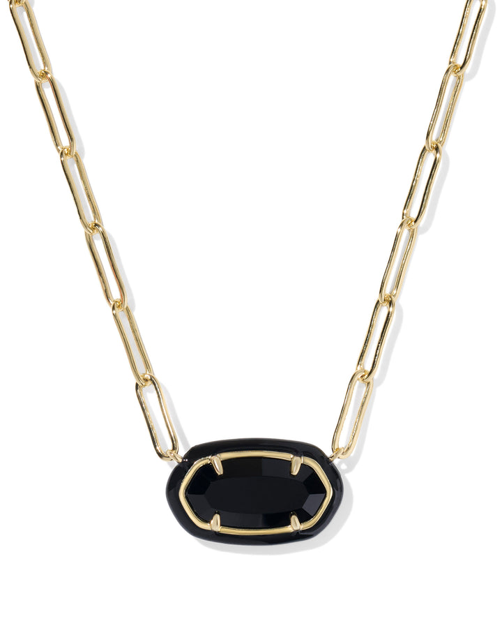 Elisa Enamel Frame Paperclip Necklace, Black Agate
