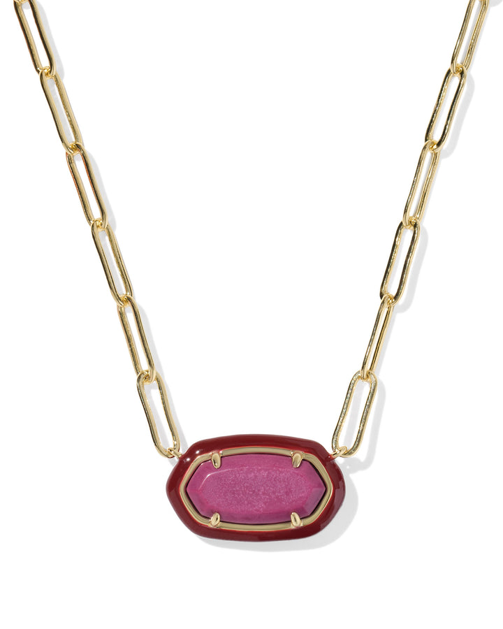 Elisa Enamel Frame Paperclip Necklace, Maroon Magnesite