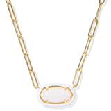 Elisa Enamel Frame Paperclip Necklace, White Mother of Pearl