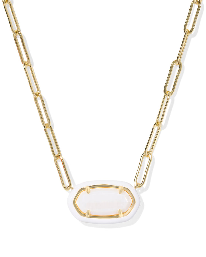 Elisa Enamel Frame Paperclip Necklace, White Mother of Pearl