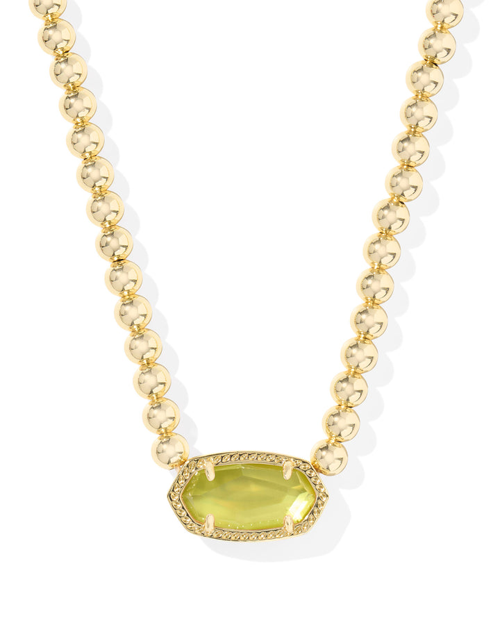 Elisa Beaded Gold Necklace, Chartreuse Green Mother of Pearl