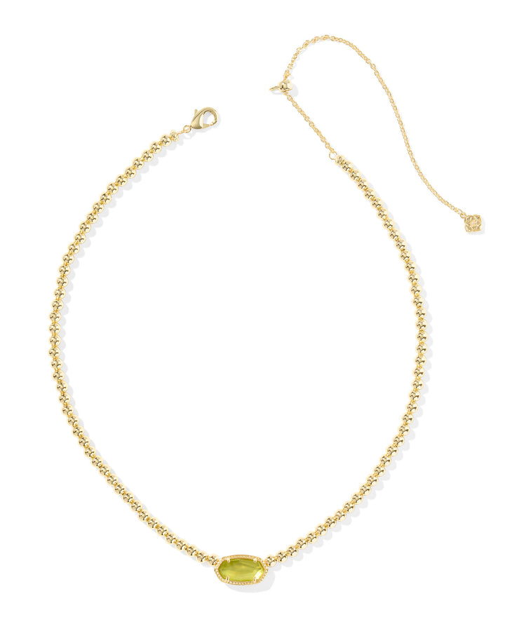 Elisa Beaded Gold Necklace, Chartreuse Green Mother of Pearl