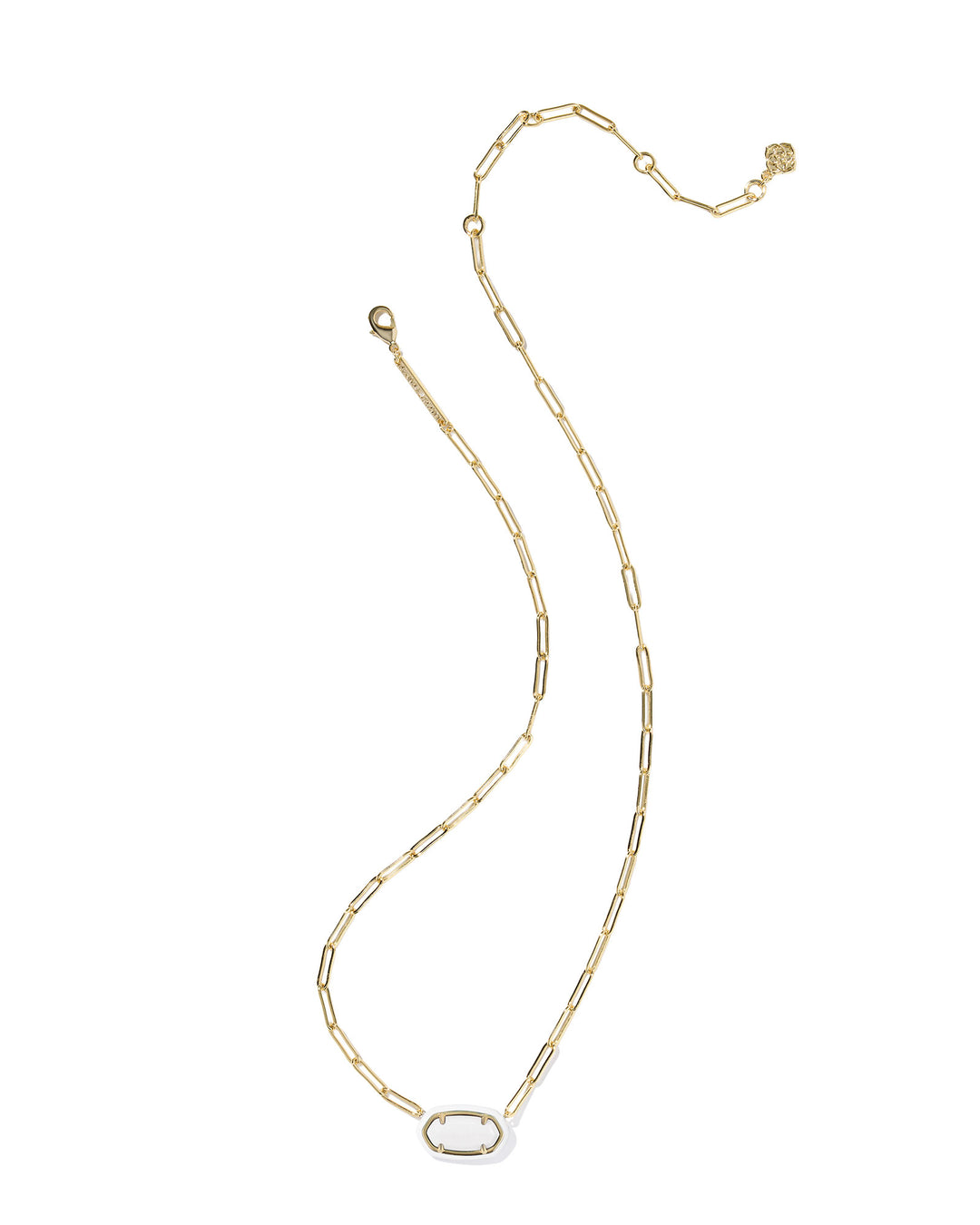 Elisa Enamel Frame Paperclip Necklace, White Mother of Pearl