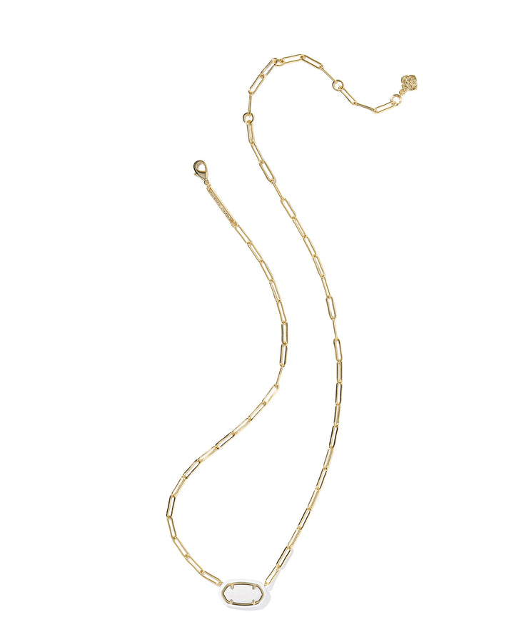 Elisa Enamel Frame Paperclip Necklace, White Mother of Pearl