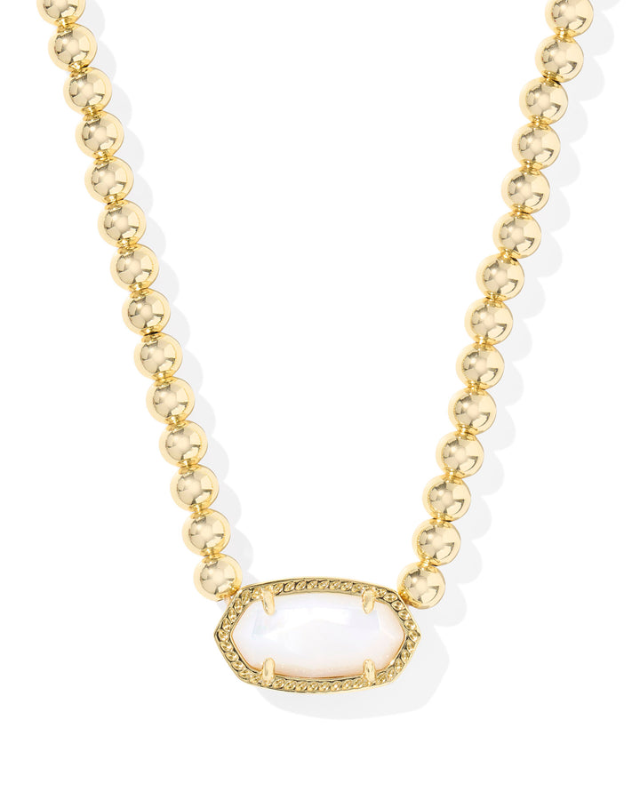 Elisa Beaded Gold Necklace, Ivory Mother of Pearl