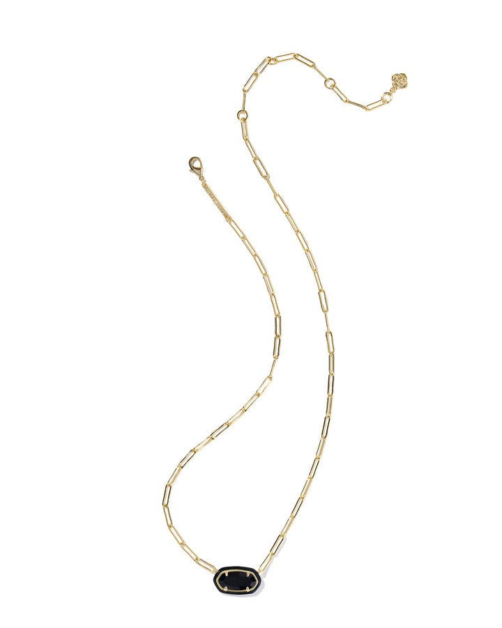 Elisa Enamel Frame Paperclip Necklace, Black Agate