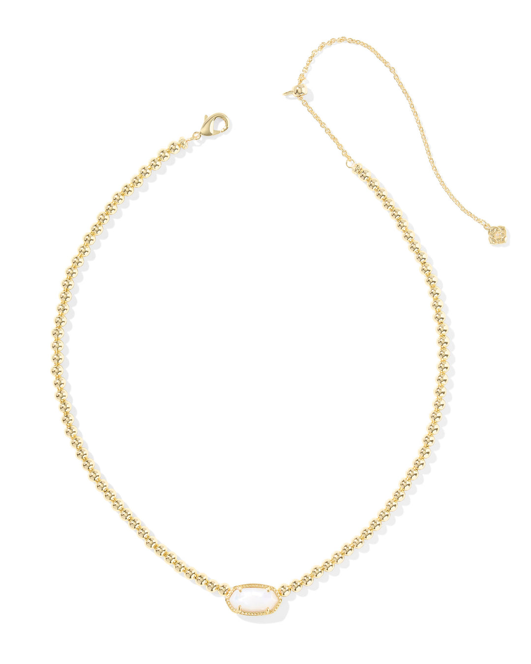 Elisa Beaded Gold Necklace, Ivory Mother of Pearl