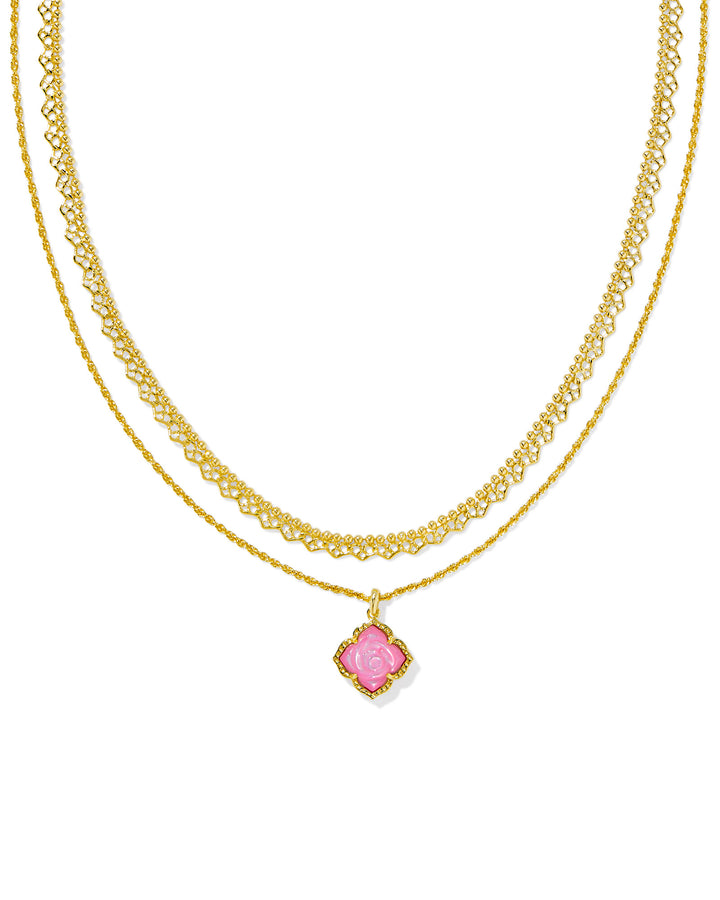 Mallory Rose Gold Multi Strand Necklace, Blush Ivory Mother of Pearl