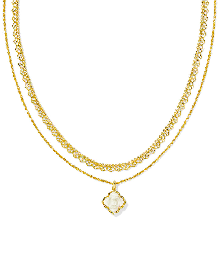 Mallory Rose Gold Multi Strand Necklace, Ivory Mother of Pearl