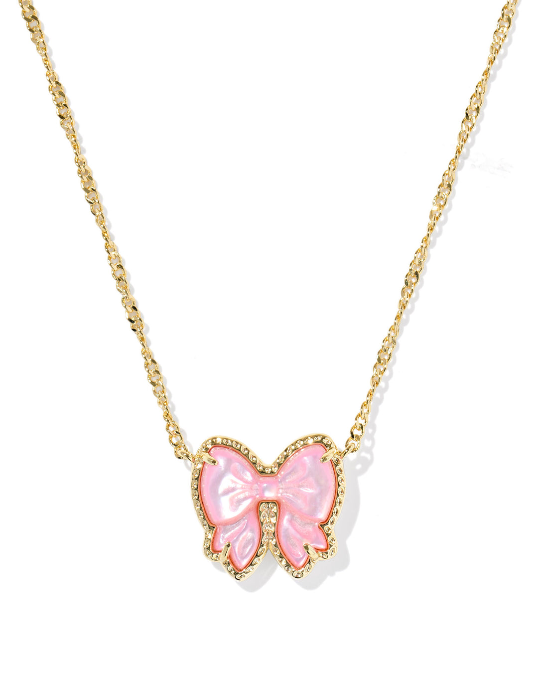 Haley Bow Short Pendant Gold Necklace, Blush MOP