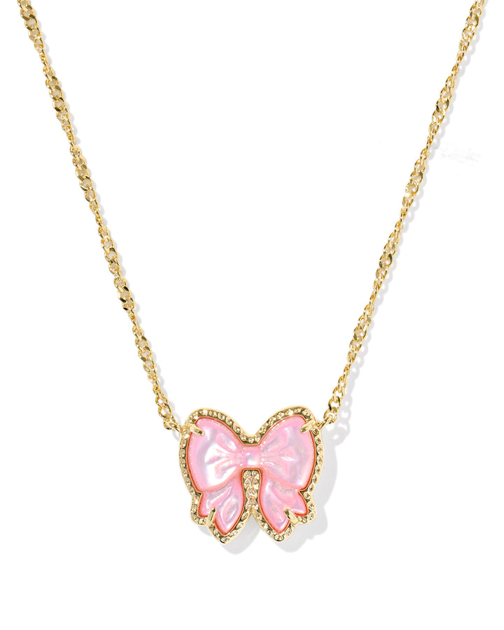 Haley Bow Short Pendant Gold Necklace, Blush MOP