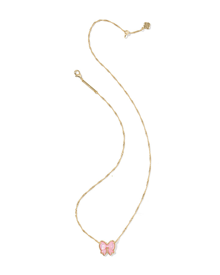 Haley Bow Short Pendant Gold Necklace, Blush MOP