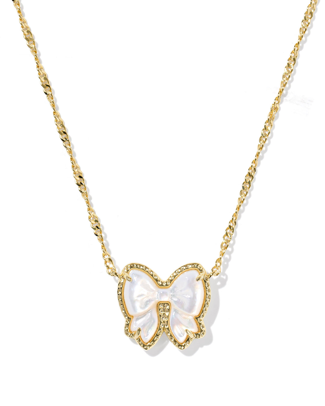 Haley Bow Short Pendant Gold Necklace, Ivory MOP