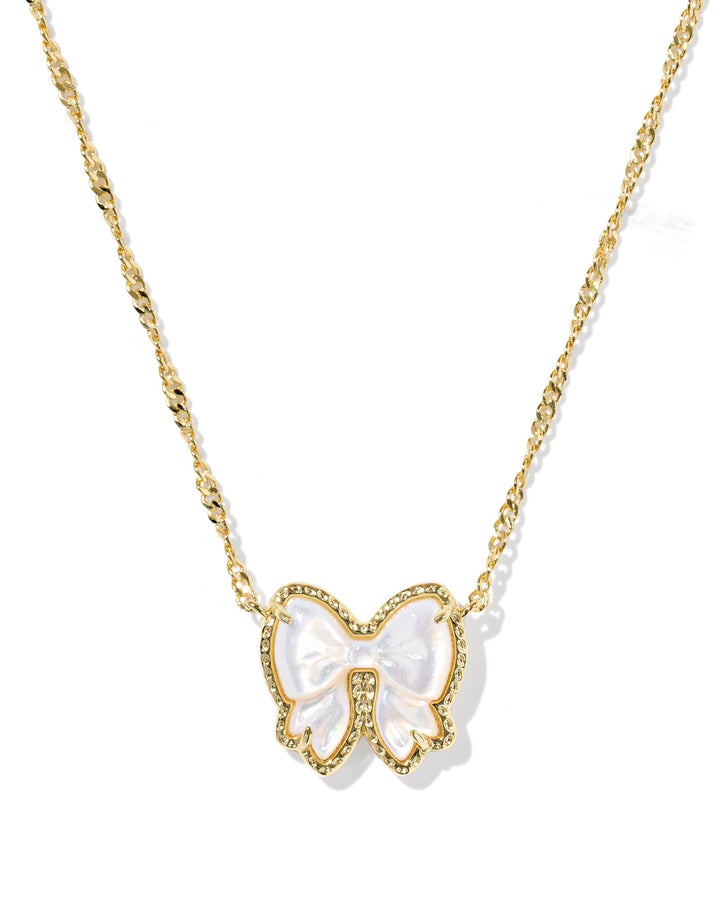 Haley Bow Short Pendant Gold Necklace, Ivory MOP