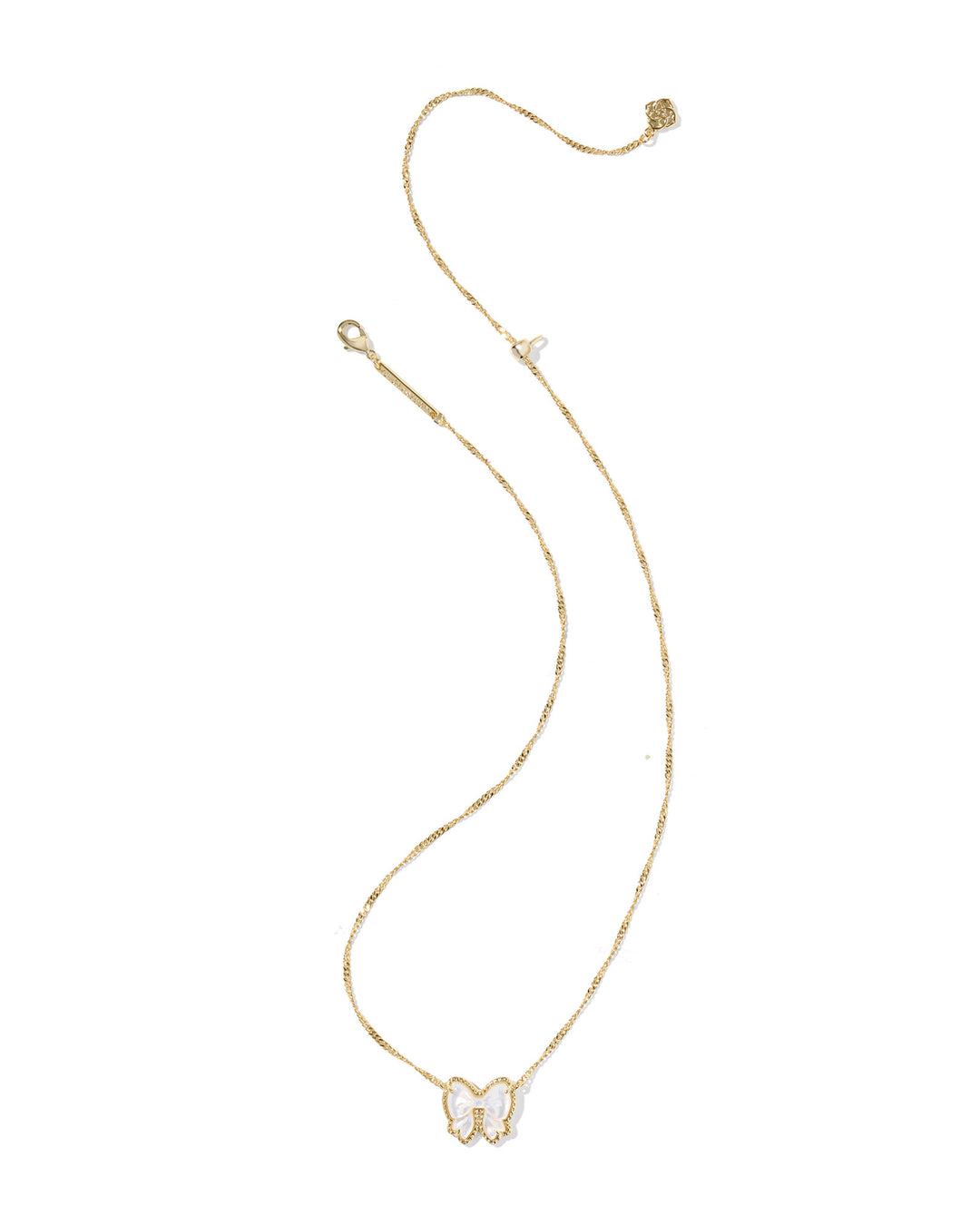 Haley Bow Short Pendant Gold Necklace, Ivory MOP