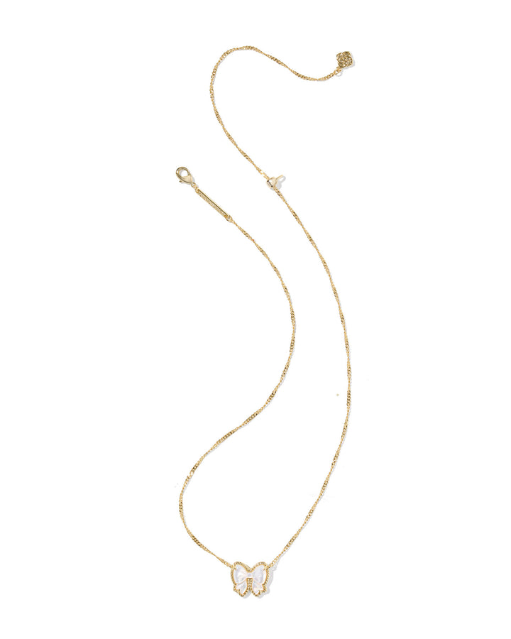 Haley Bow Short Pendant Gold Necklace, Ivory MOP
