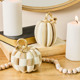 Mocha Check and Stripe Petite Pumpkins, Set of 2