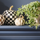 Mocha Check and Stripe Petite Pumpkins, Set of 2