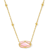 Elisa Lattice Frame Gold Short Pendant Necklace, Blush Ivory Mother of Pearl