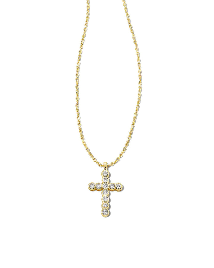 Cross Gold Pendant Necklace in White CZ