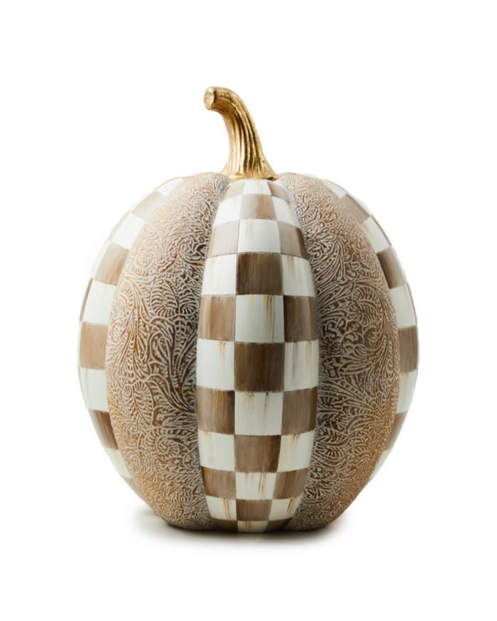Mocha Check & Block Print Tall Pumpkin