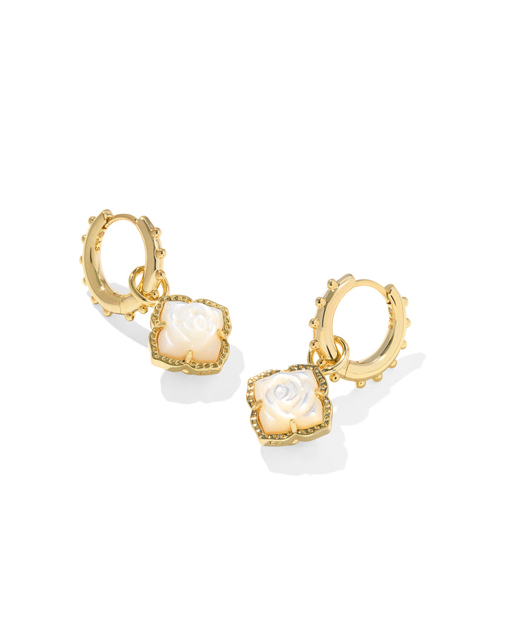 Mallory Rose Gold Huggie Earrings, Ivory Mother of Pearl