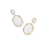 Daphne Enamel Gold Frame Drop Earrings, White Mother of Pearl
