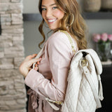 Grace Quilted Backpack, Cream