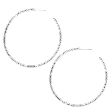 Large Beaded Hoop Earrings, Silver