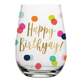 20z Happy Birthyay Wine Glass, Dots