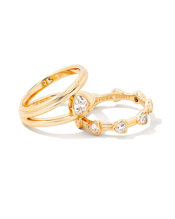 Arden Gold Triple Ring Set, White Crystal