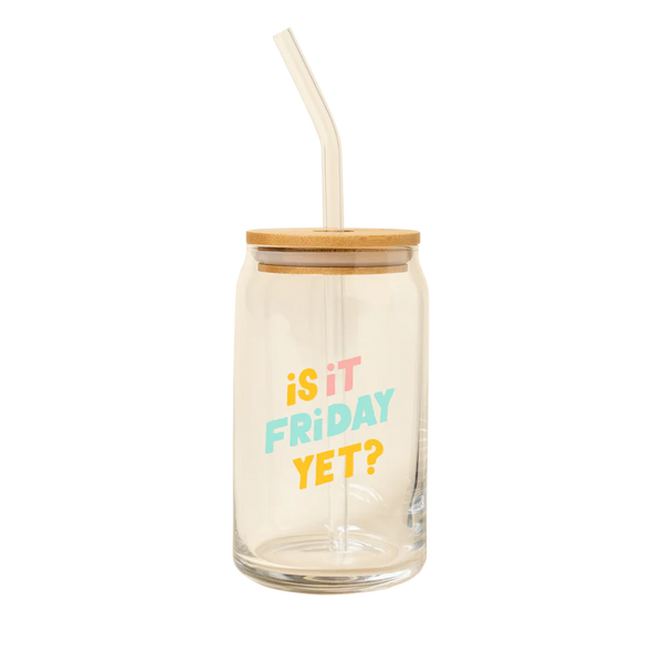 Is It Friday Yet? Glass Beer Can with Straw