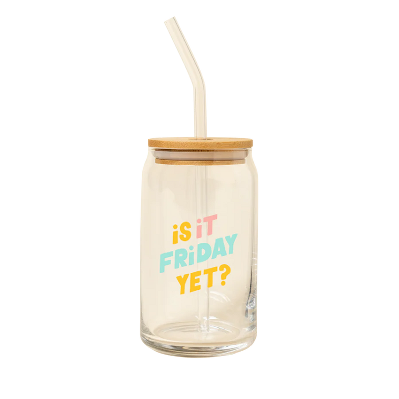 Is It Friday Yet? Glass Beer Can with Straw