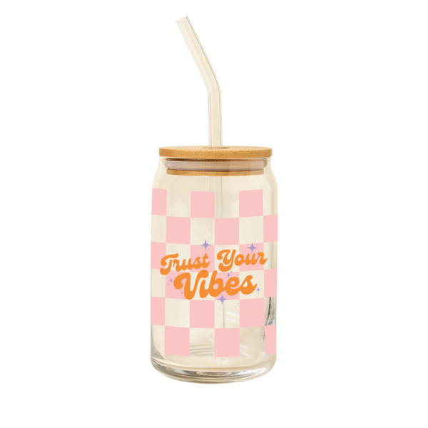 Trust Your Vibes Glass Beer Can with Straw