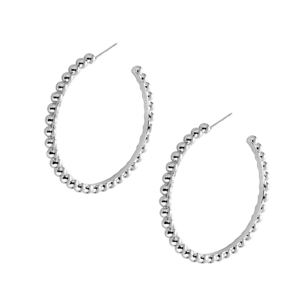 Beaded Hoop Earrings in Silver
