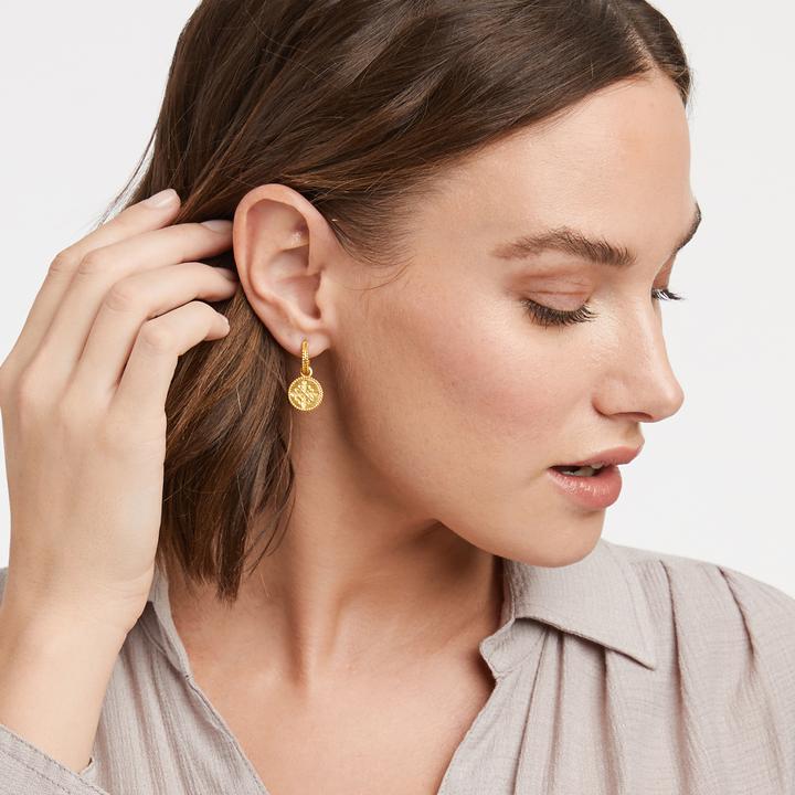 Fleur-de-Lis Hoop & Charm Earring, Pavé Cubic Zirconia