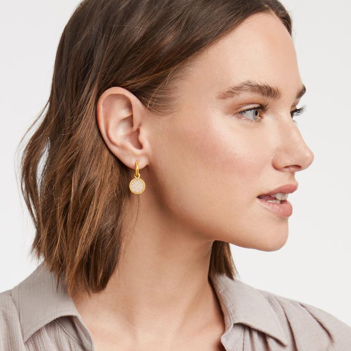 Fleur-de-Lis Hoop & Charm Earring, Pavé Cubic Zirconia