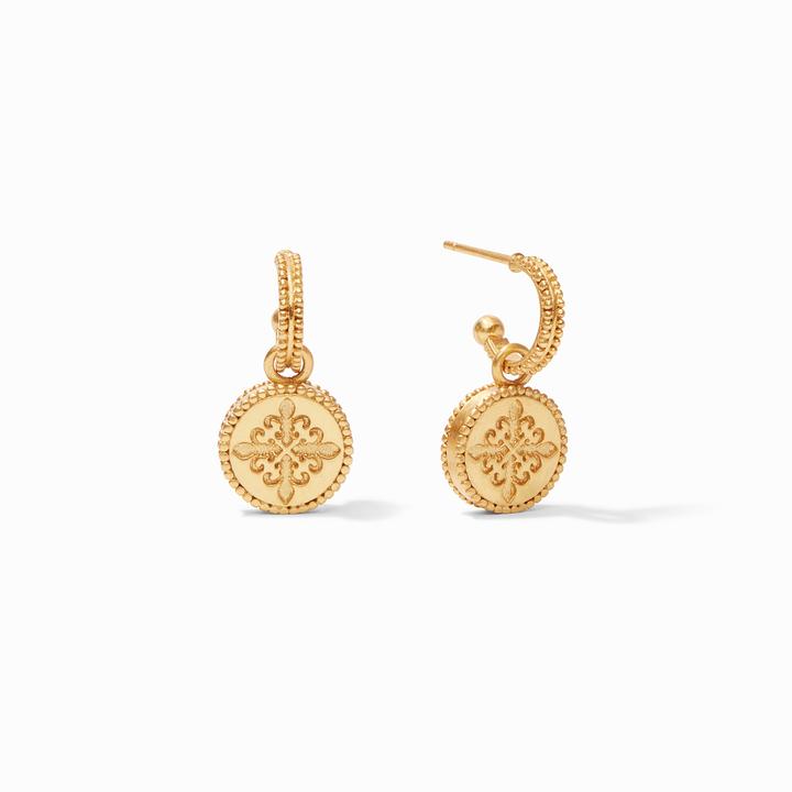 Fleur-de-Lis Hoop & Charm Earring, Pavé Cubic Zirconia
