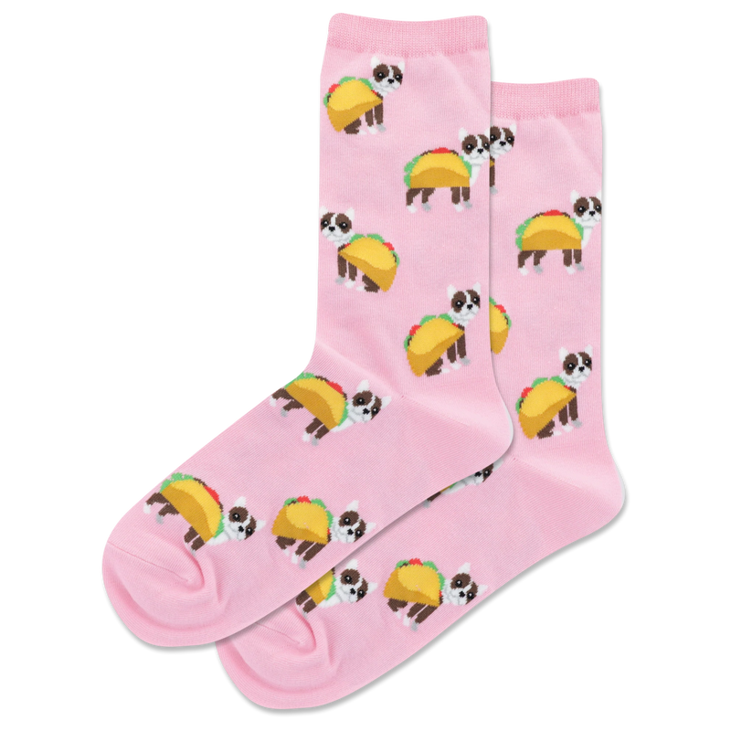 Women's Taco Terrier Crew Socks, Pink