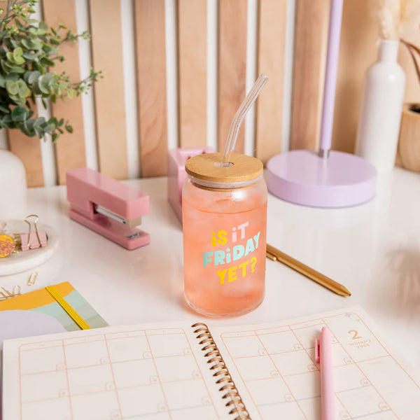Is It Friday Yet? Glass Beer Can with Straw