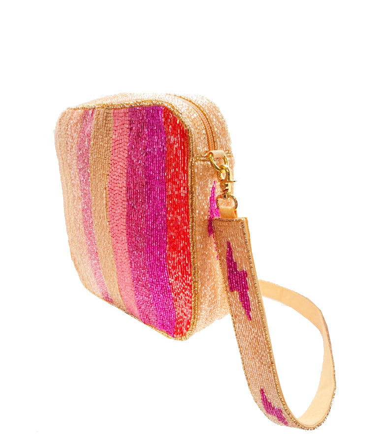 Striped Beaded Bag With Lightning Bolt Strap