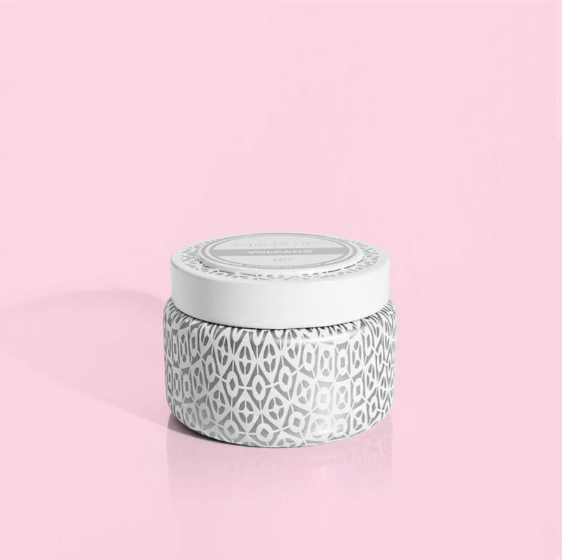Volcano White Printed Travel Tin, 8.5oz