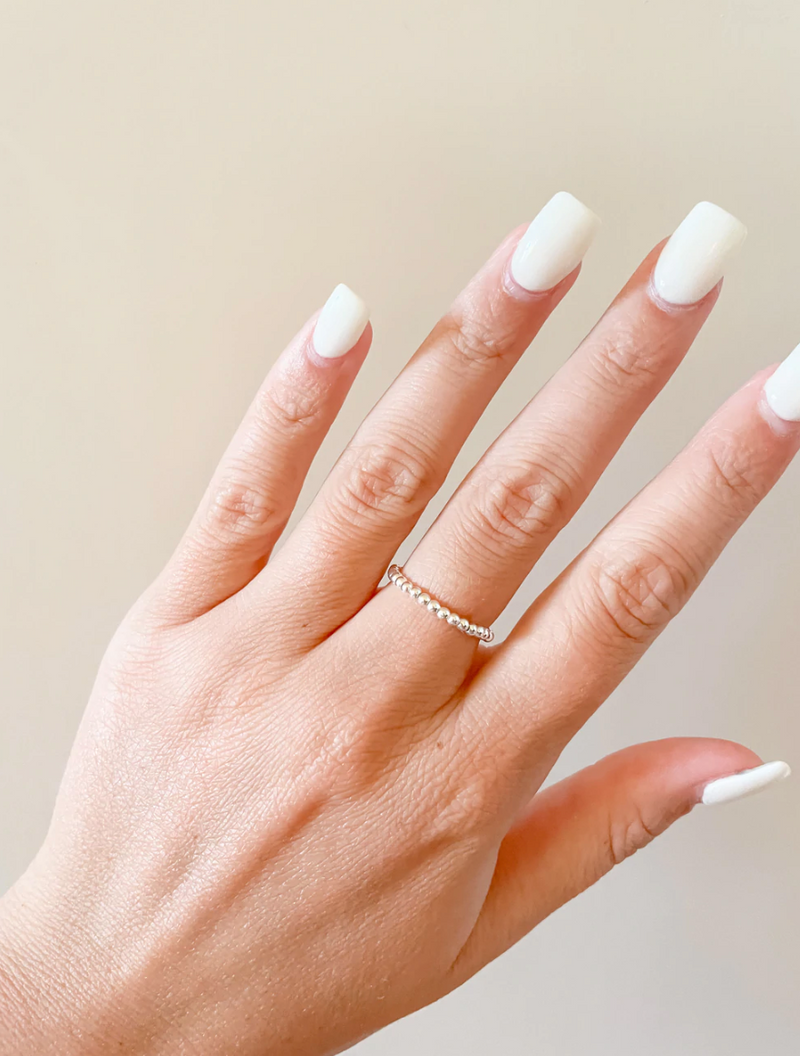 Lexi Silver Beaded Ring, 2mm