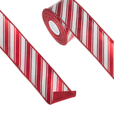 2.5" X 10 Yds Metallic Peppermint Stripe Wired Ribbon