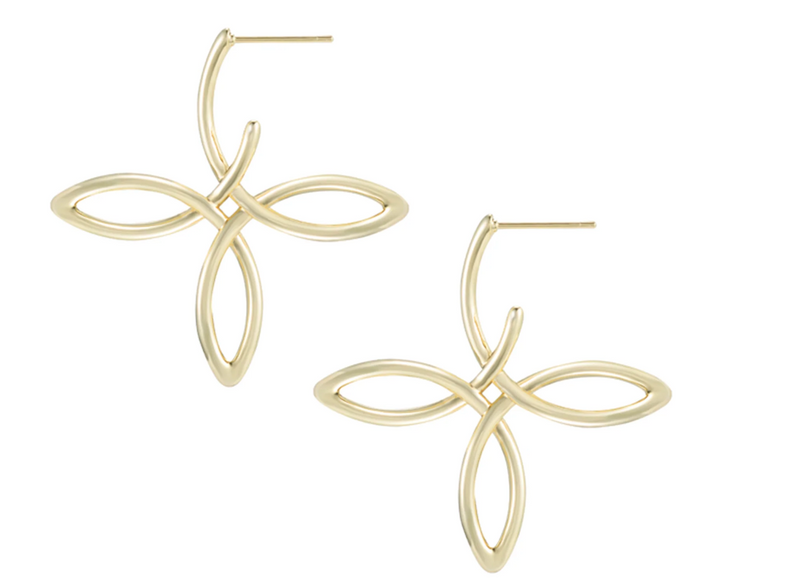 She's Classic Cross Hoop Earrings, Gold